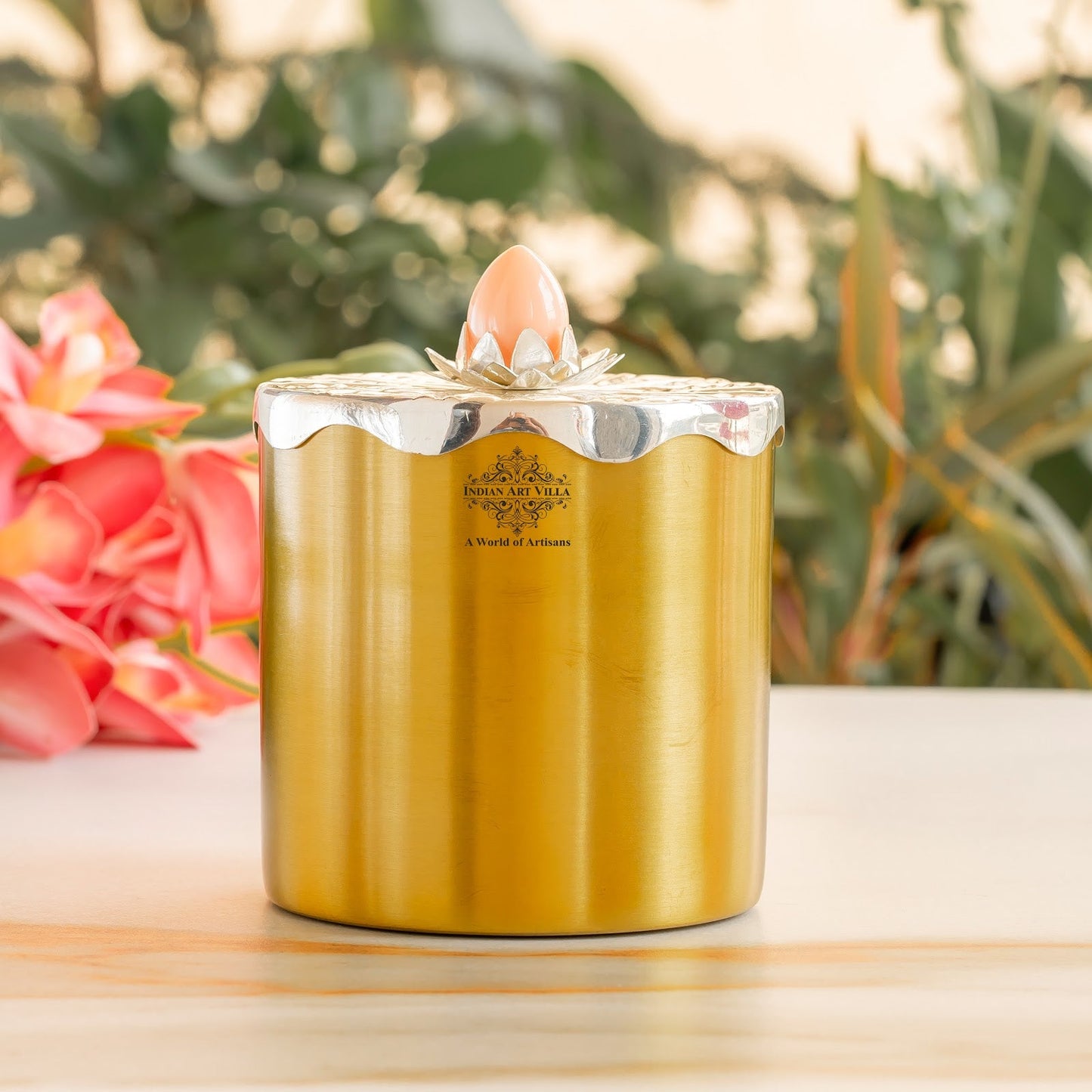 Silver-Plated & Brass Multipurpose Box with Lotus Design Lid, Gold & Silver Finish, Elegant Decorative Box for Dry Fruits, Sweets And Gifting