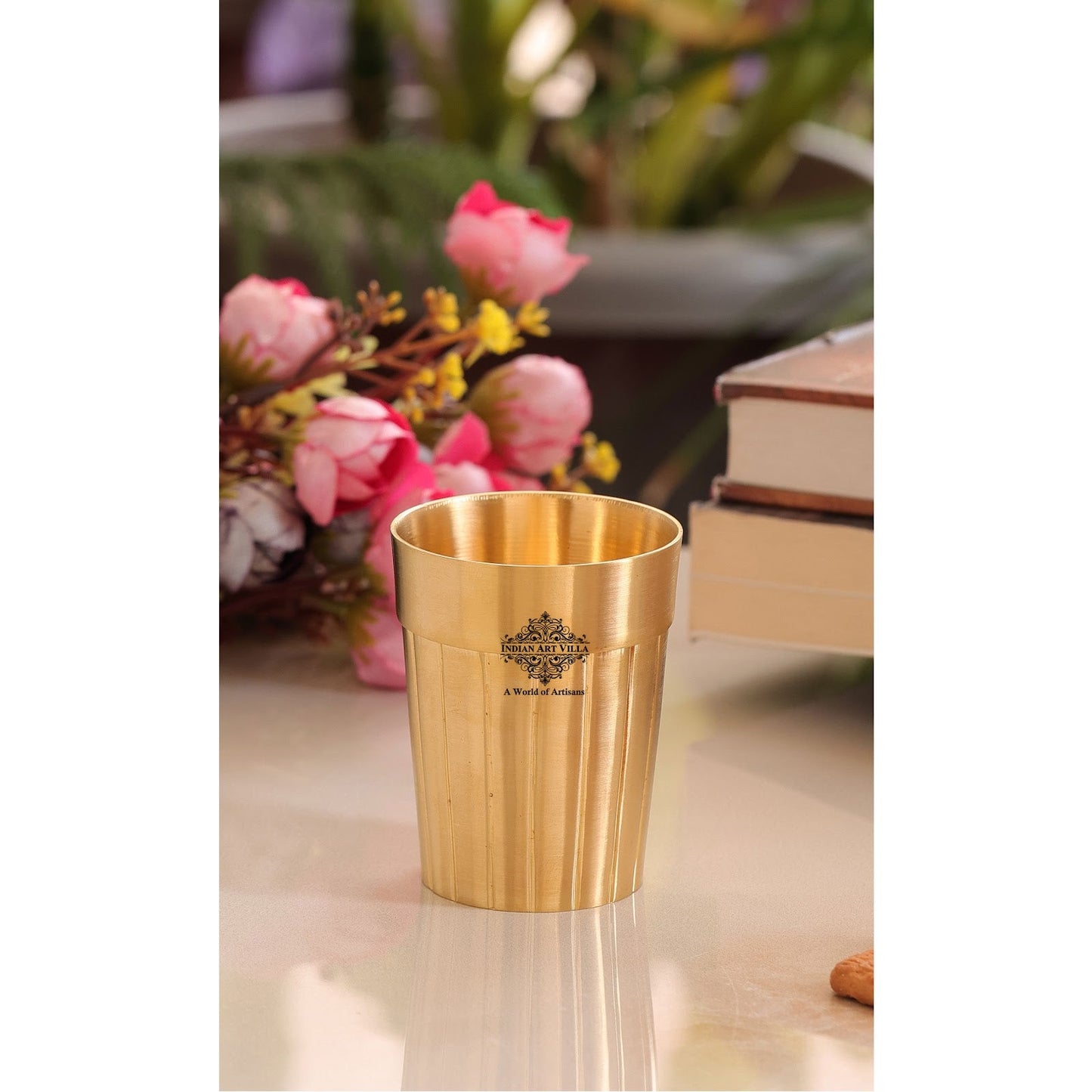 Handmade Pure Brass Tea Kettle with 4 Brass Tea Cups with Serving Stand