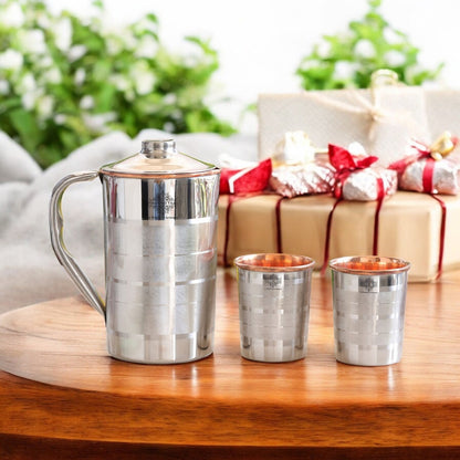 Handmade Pure Steel Copper Jug Pitcher With Glass Tumbler Gift Set