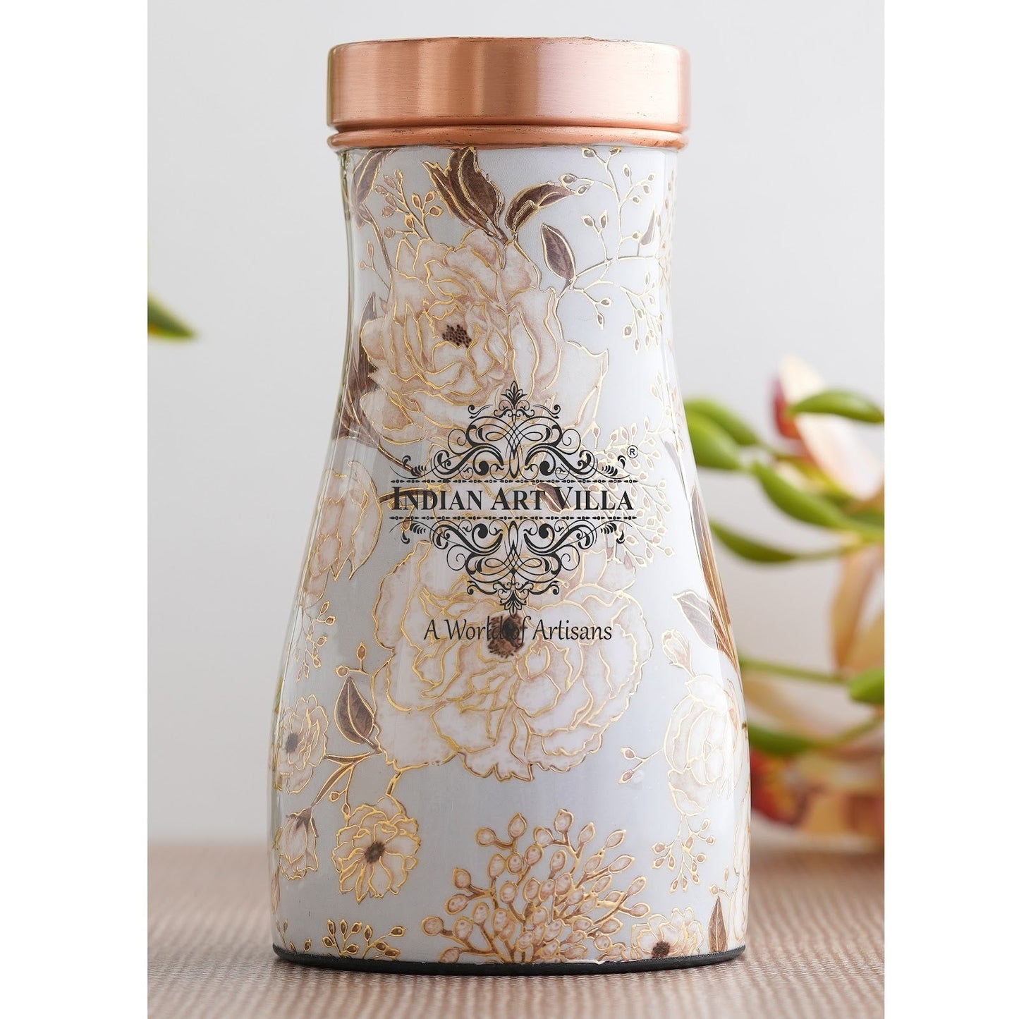 Pure Copper Gold Print Luxury Design Bedroom Bottle,  Home Décor, Marble Finish, 950 ml