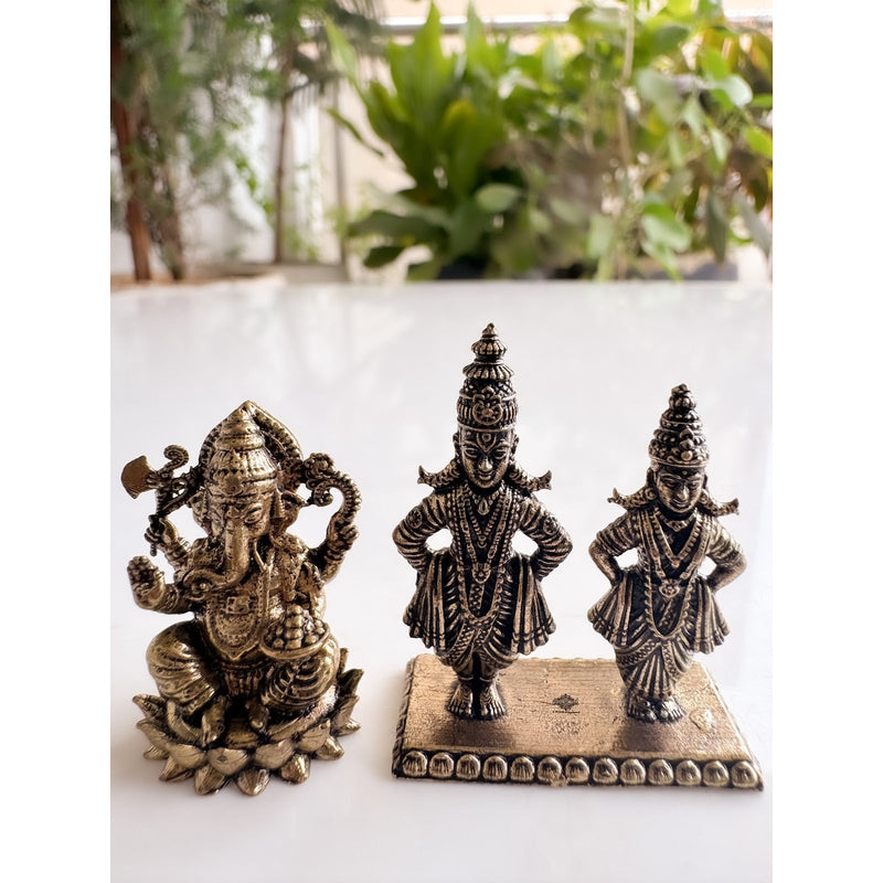 Pure Brass Miniature Vitthal Rukmini Devotional Murti Pair