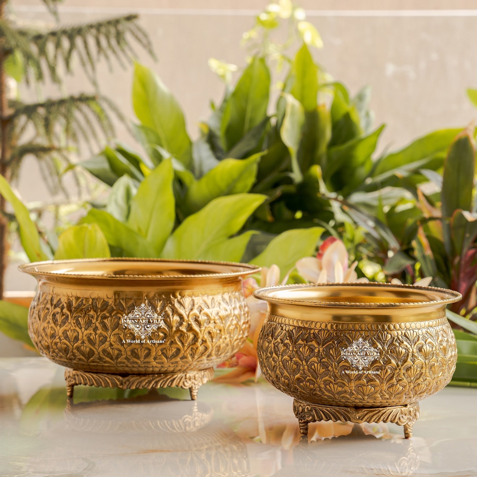 Pure Brass Embossed Design Decorative Bowl