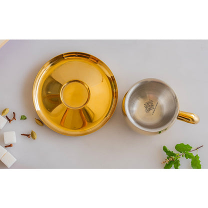 Stainless Steel Brass Gold Finish Insulated Cup With Plate