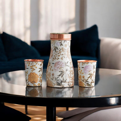 Copper Gold Printed Bedroom Bottle with 2 Glass Set – 900 ML Bottle & 300 ML Glass