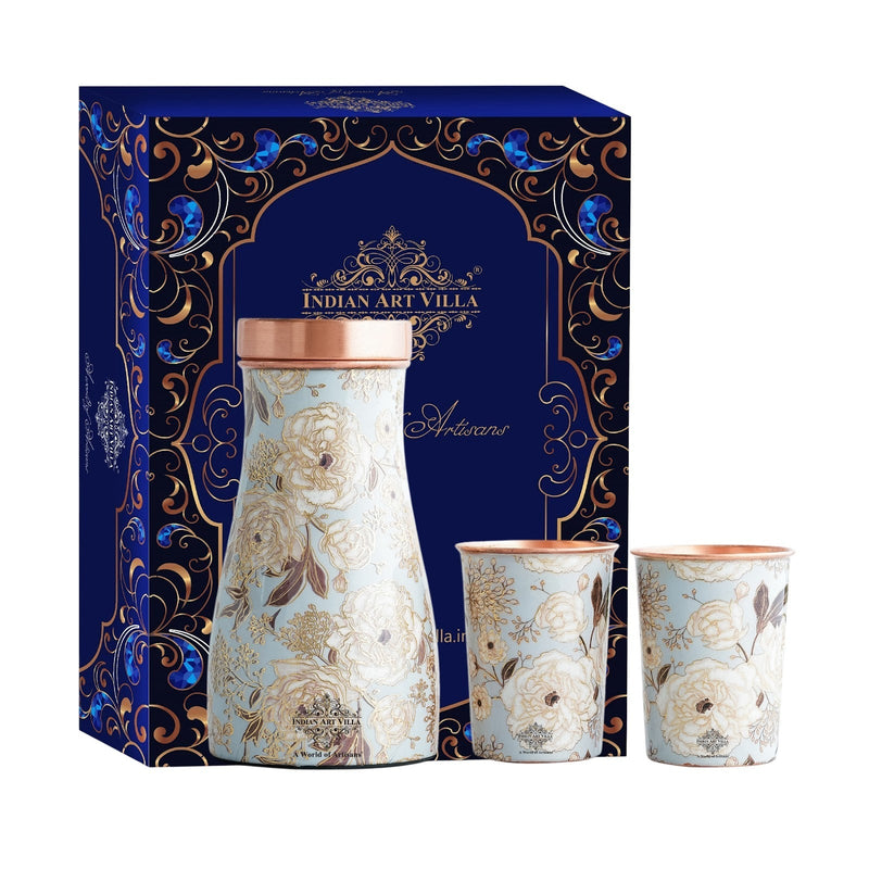 Copper Gold Printed Bedroom Bottle with 2 Glass Set – 900 ML Bottle & 300 ML Glass