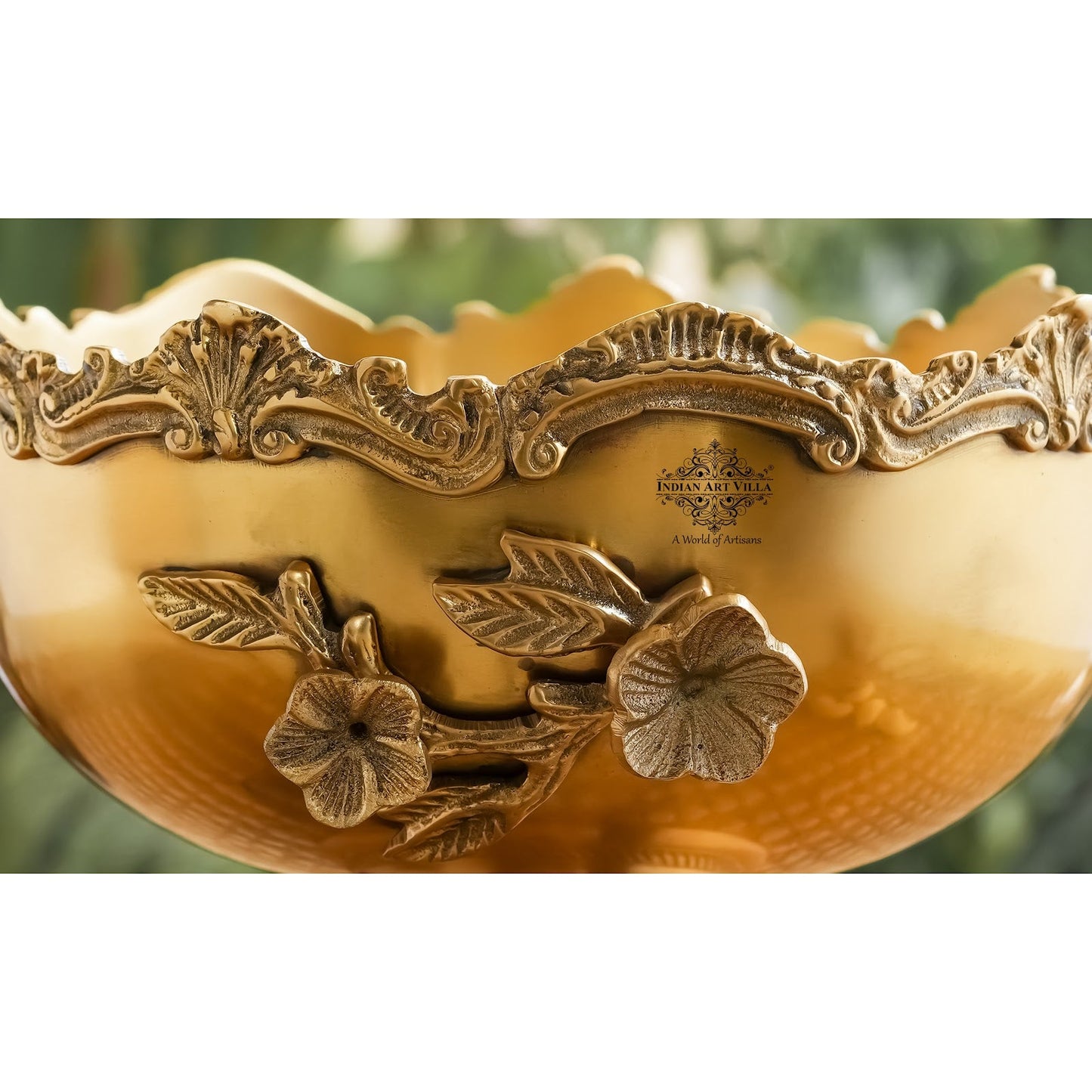 Brass Decorative Bowl With Handcrafted Floral Design