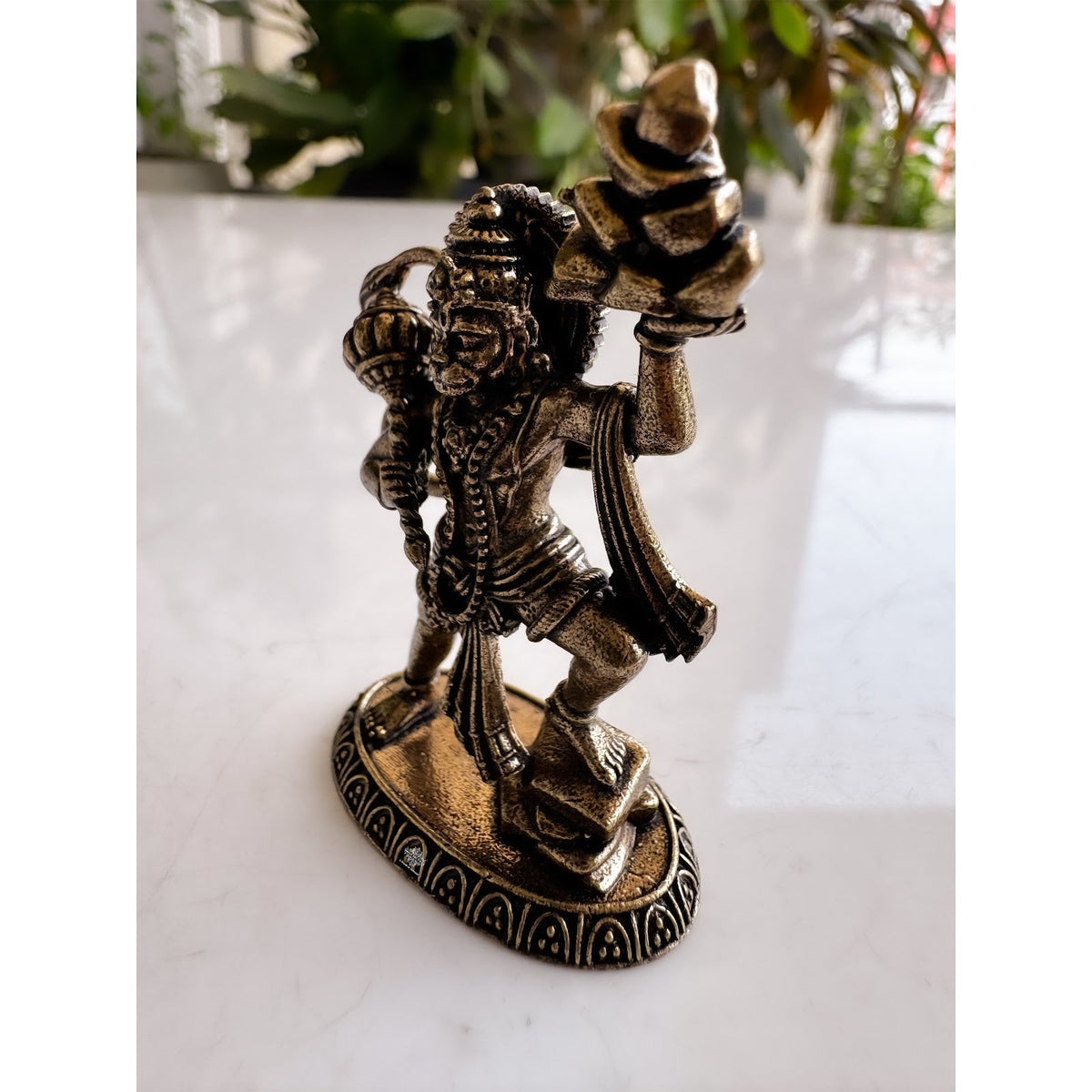 Pure Brass Miniature Hanuman Ji Standing Murti with Parvat