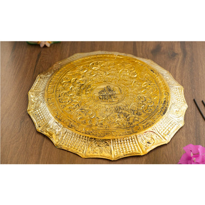 Pure Brass Pooja Thali, Swastik Design, For Spritiual & Pooja, 33.02 cm