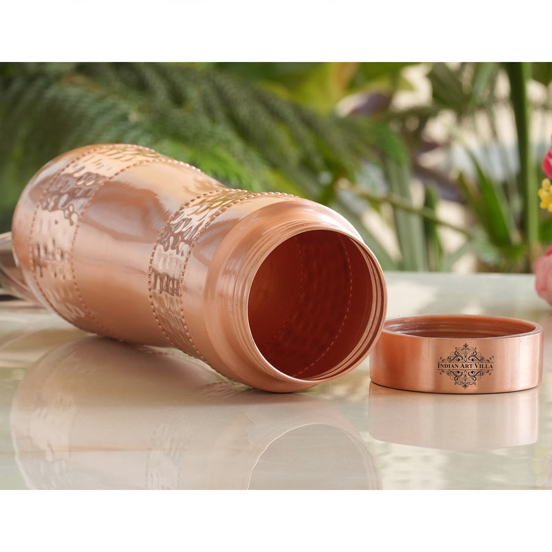 Copper Water Bottle with Half Hammered And Half Lacquer Coating