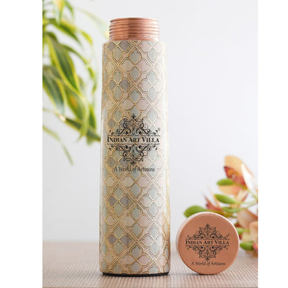 Pure Copper Water Bottle with Pyramid Shape Gold Print Design, 800 ML