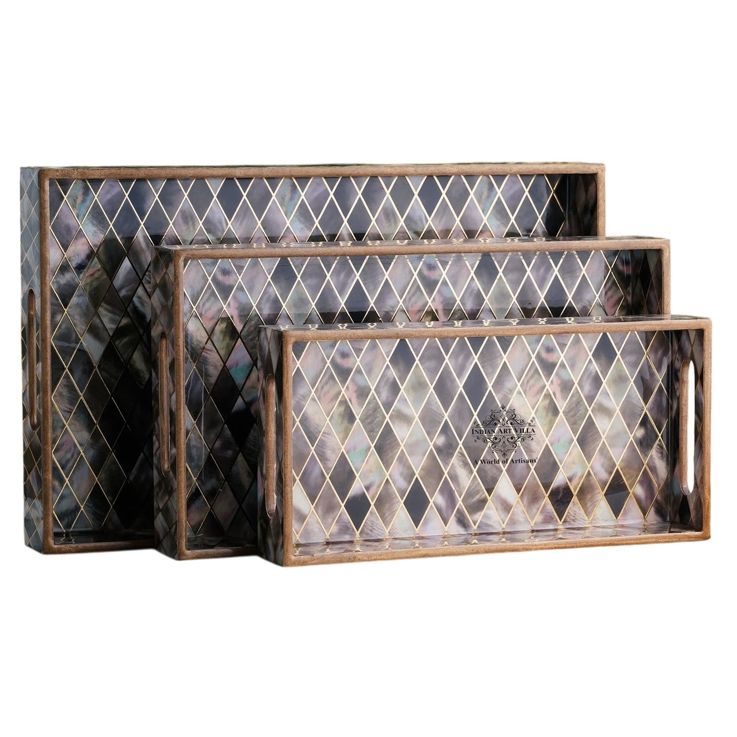 Wooden Tray Set of 3  Handcrafted Multipurpose Decorative Serving Platters