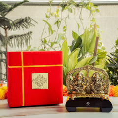 Brass Finish Ganesh Ji With Laxmi JI Murti with Wooden Base