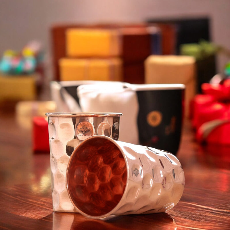 Pure Copper Diamond | Hammered | Shine Finish | Luxury Glasses-275 ML