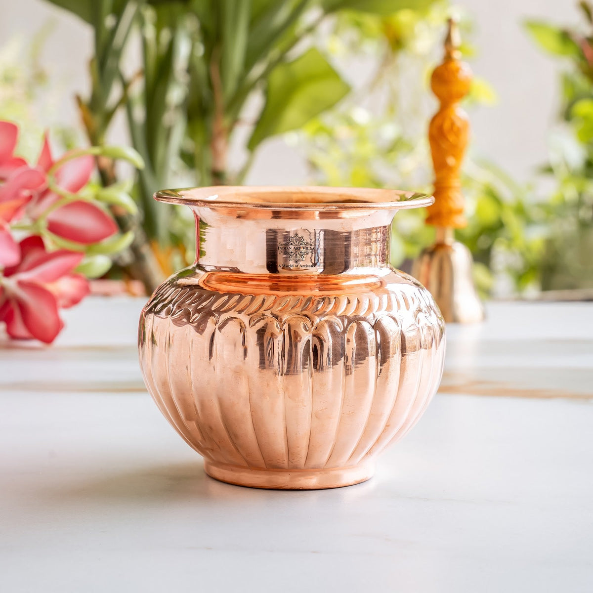 Handcrafted Pure Copper Fluted Lota for Pooja & Traditional Use - 740 ML