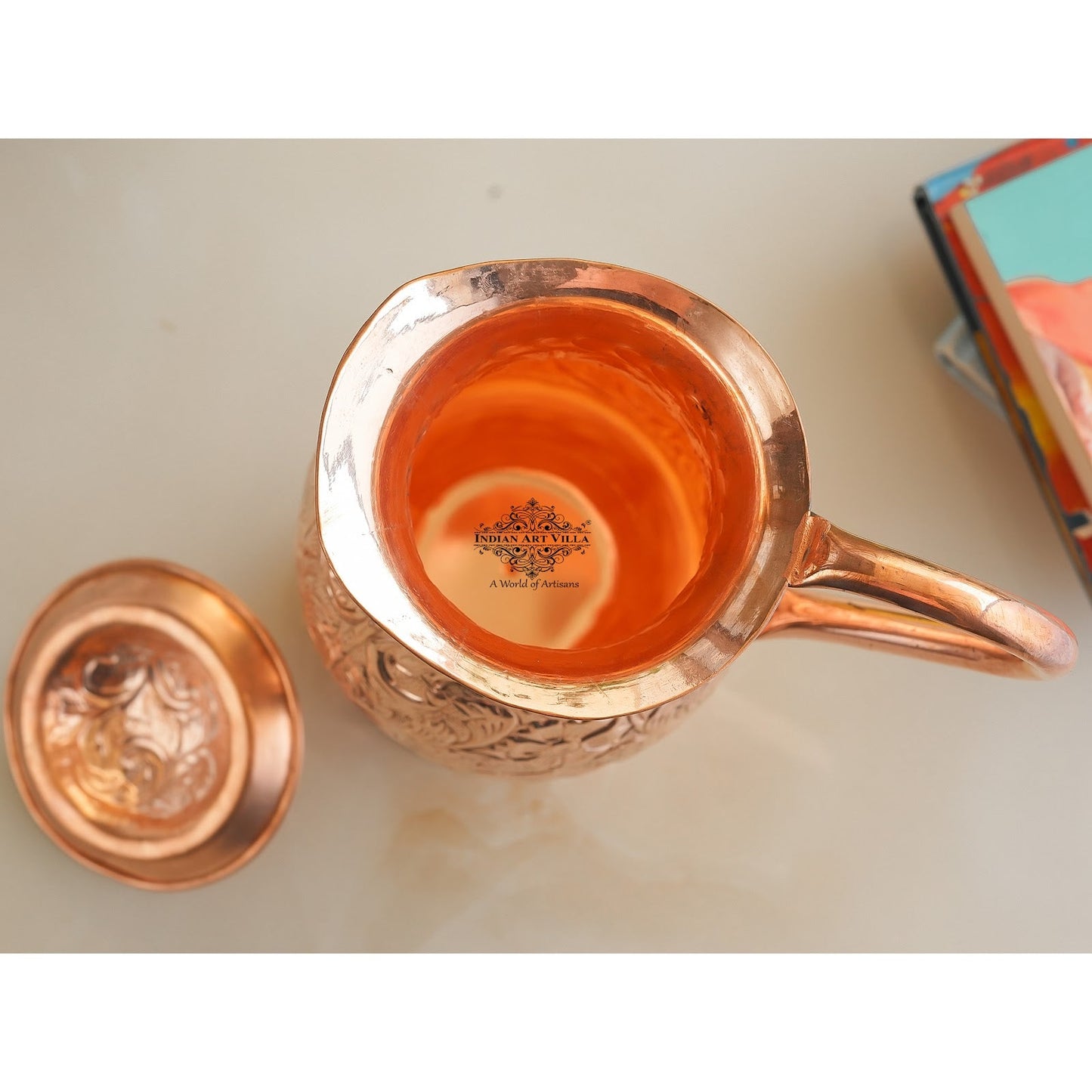 Pure Copper Antique Hammered Design Mughlai Jug with Lid