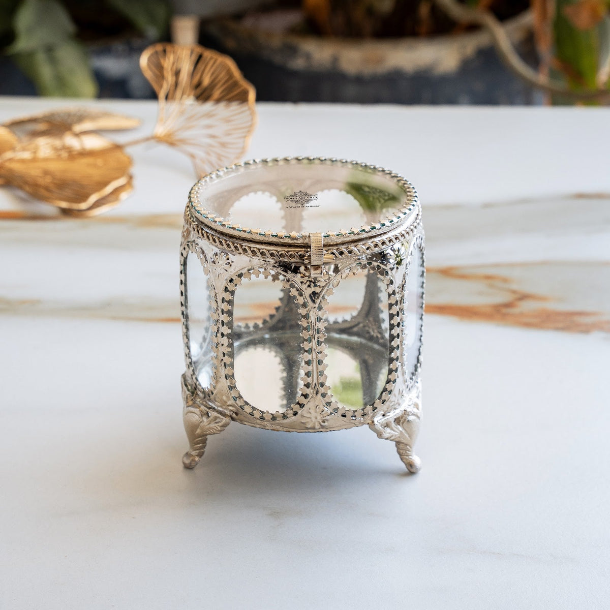 Brass & Glass Decorative Box with Embossed Detail
