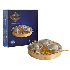 Brass Mukhwas Set – 3 Bowls with 8-Inch Hammered Plate & Spoon | Perfect for Serving Mouth Fresheners, Dry Fruits, Sweets at Home, Parties, Restaurants, and Festive Occasions