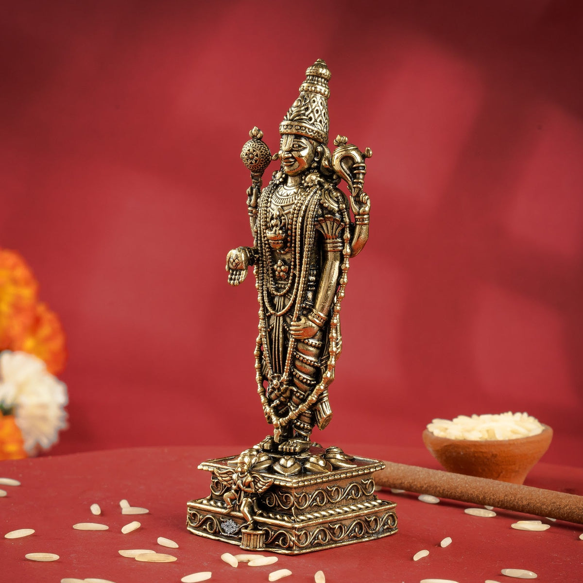Brass Tirupati Balaji Murti Idol - Idol of Lord Venkateswara - 10.16cm