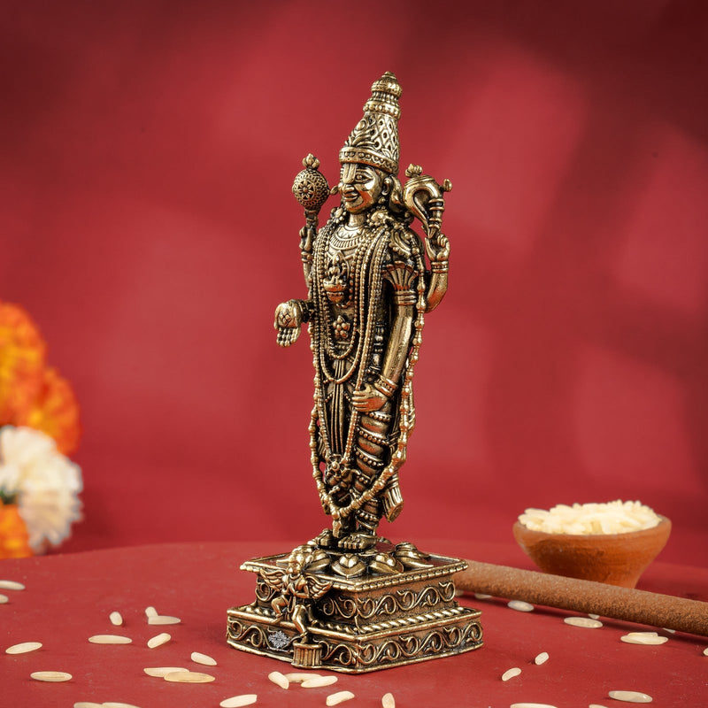 Brass Tirupati Balaji Murti Idol - Idol of Lord Venkateswara - 10.16cm