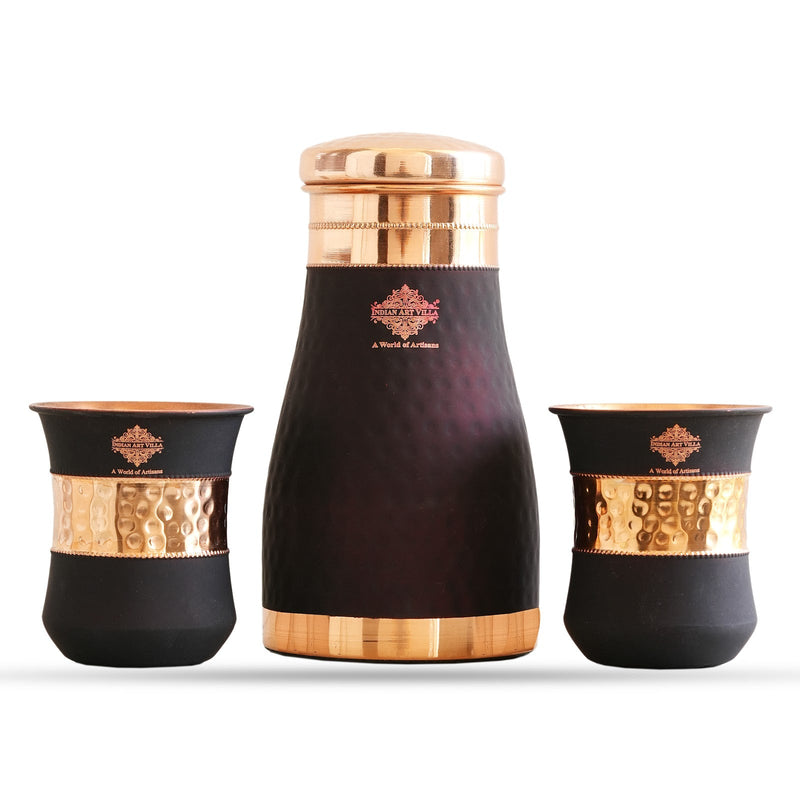 Pure Copper Bedroom Bottle with Two Copper Glasses - Silk Finish