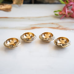 Brass Diya Set of 4 with Embossed Design & Shine Finish