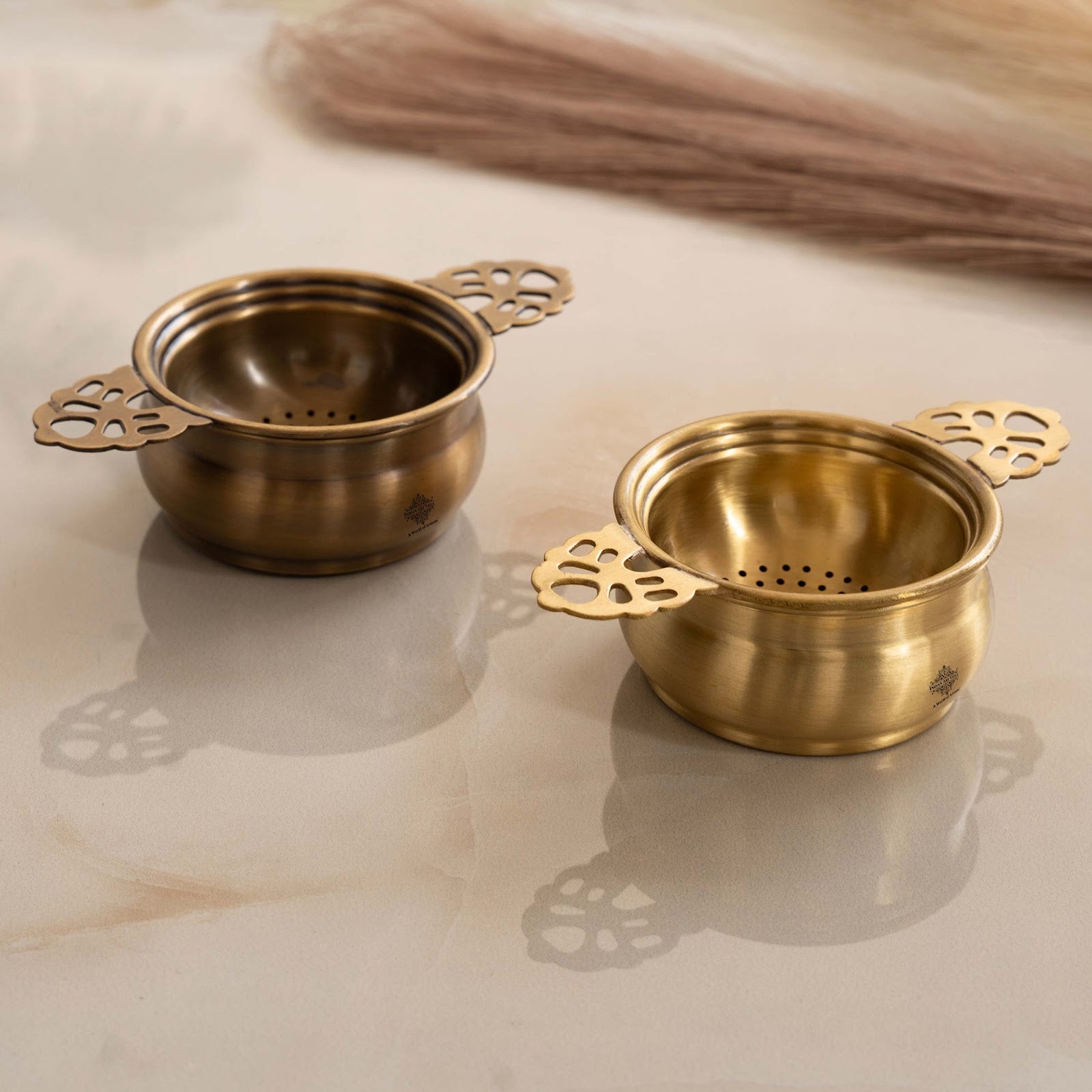 Brass Matt Finish Tea Infuser with Bowl Elegant Chai Chalani