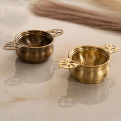 Brass Matt Finish Tea Infuser with Bowl Elegant Chai Chalani