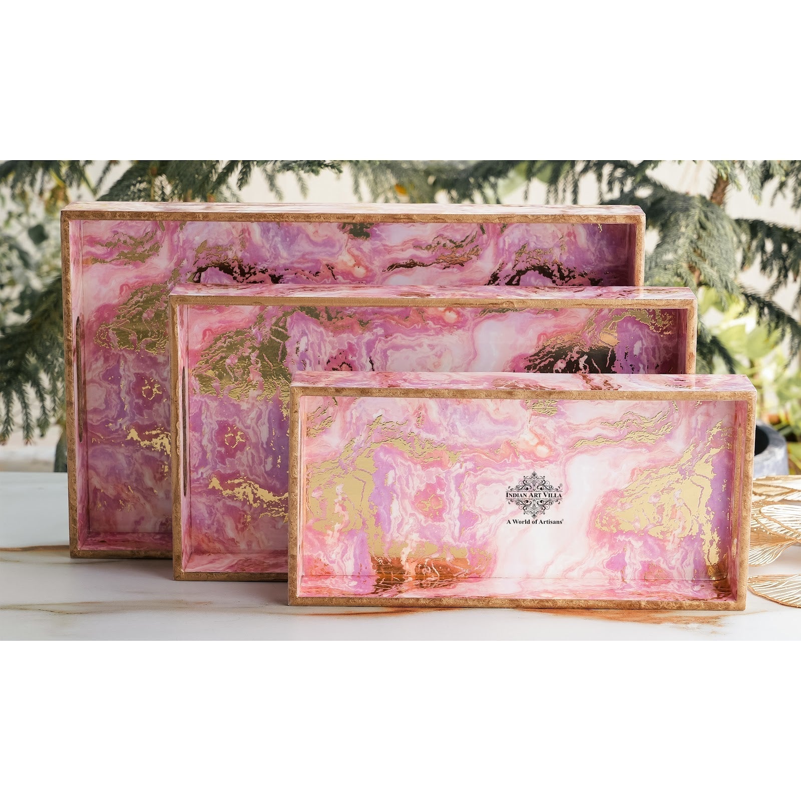 Wooden Tray Set of 3  Handcrafted Multipurpose Decorative Serving Platters