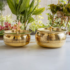 Brass Embossed Handi with Brass Lid & Knob, Tin Lined