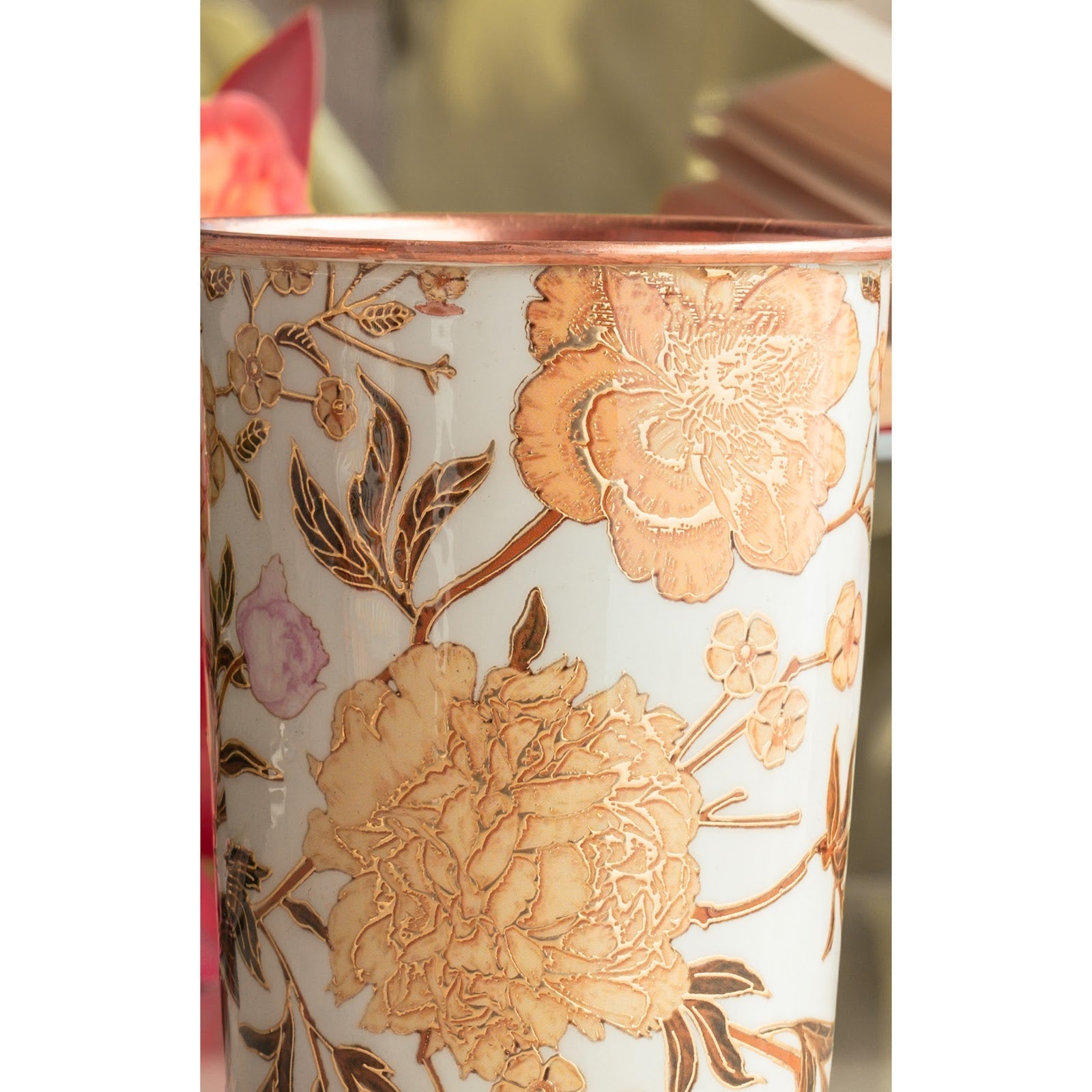 Pure Copper Gold Flower Print Glass – 275 ML
