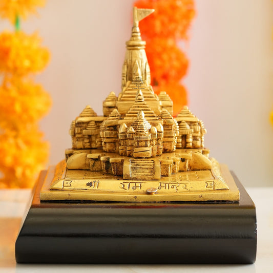 Handcrafted Wooden Brass Ram Mandir/Temple, Ayodhya Model 3D Replica, Traditional, 16.51 cm Width