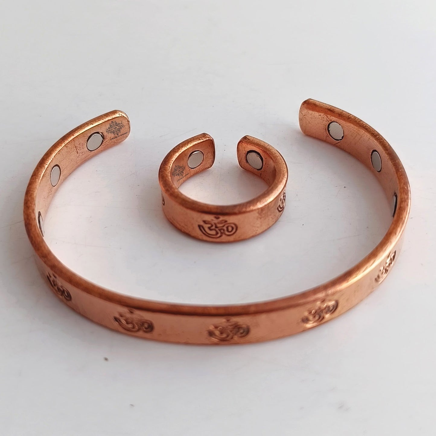 Pure Copper Om Design Bangle with Magnet & Matching Ring