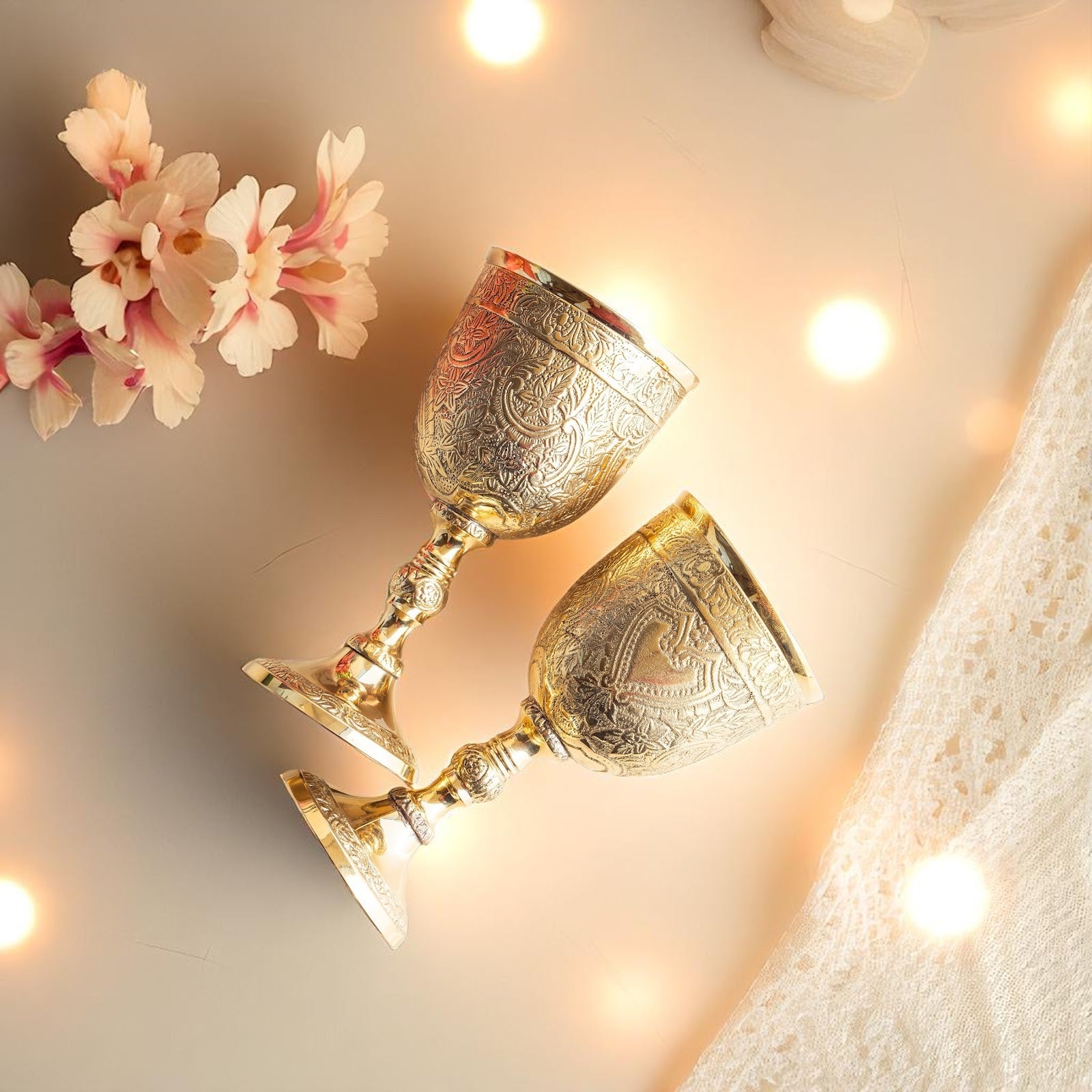 Embossed Brass Goblet Glass for Barware