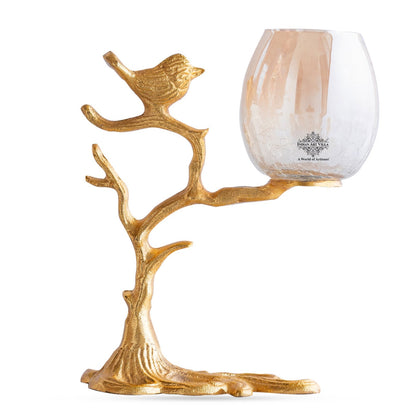 Gold Finish Decorative Candle Holder with Tree Bird Design – Elegant Home Decor Accent For Decoration And Gifting