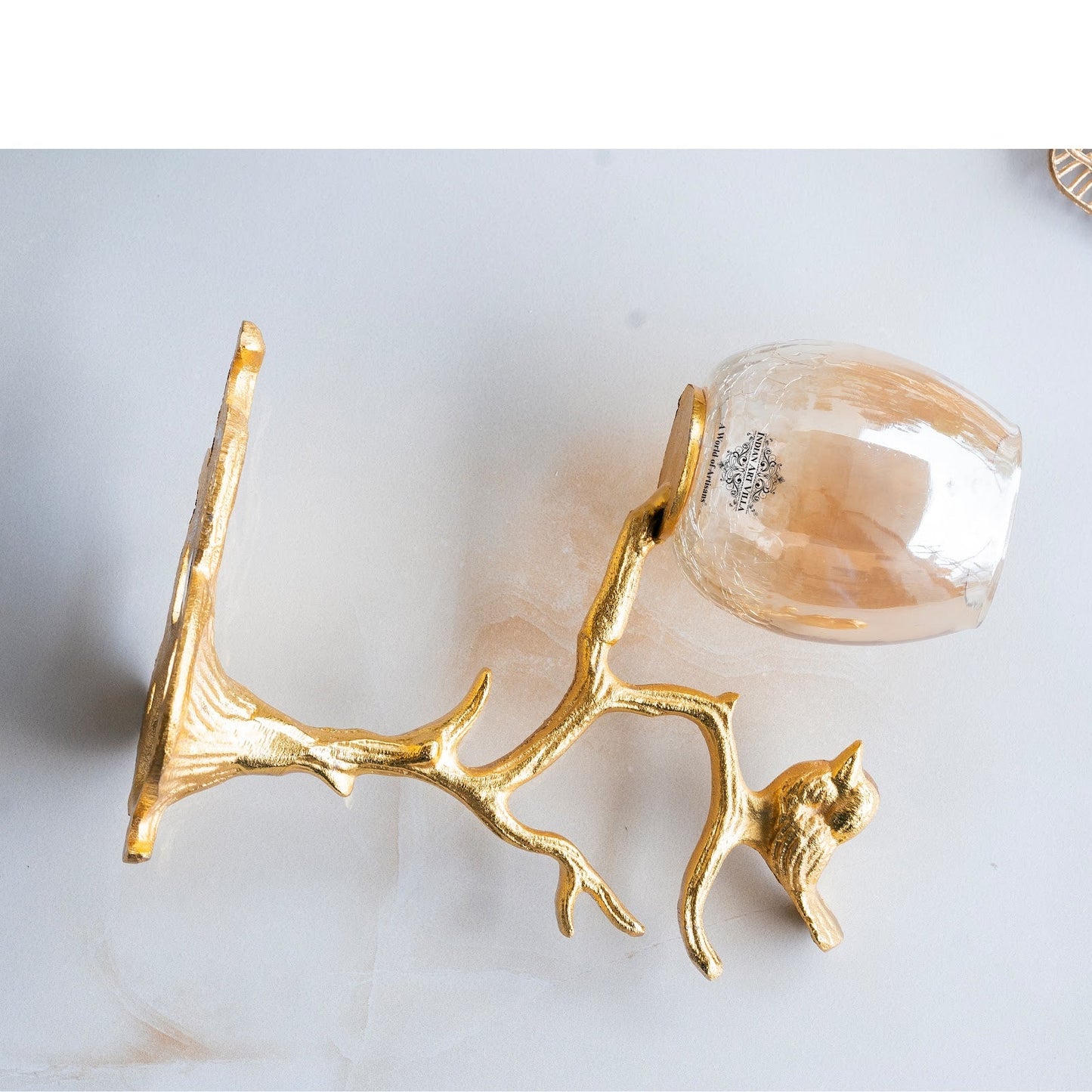 Gold Finish Decorative Candle Holder with Tree Bird Design – Elegant Home Decor Accent For Decoration And Gifting