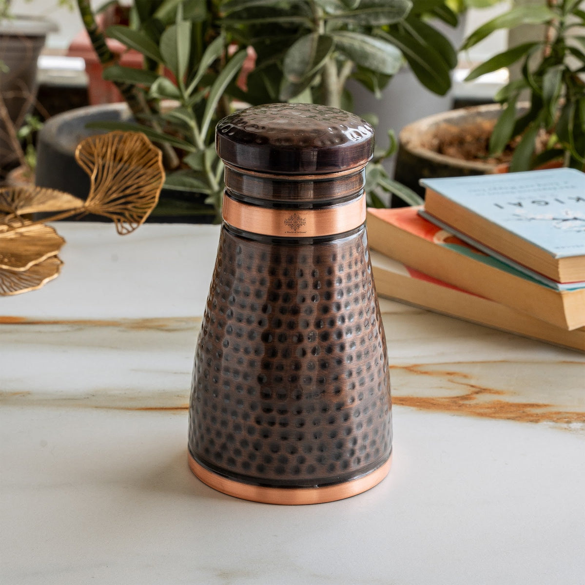 Copper Bedroom Bottle With Dark Hammered Design - 950ml
