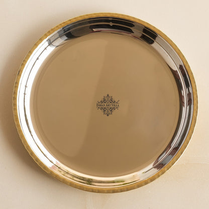 Steel Brass Quarter Serving Plate with Brass Beeding, 19.05 cm,  serveware, Tableware
