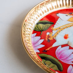 Brass Pooja Thali with Pichwai Cow Print - 17.78 CM