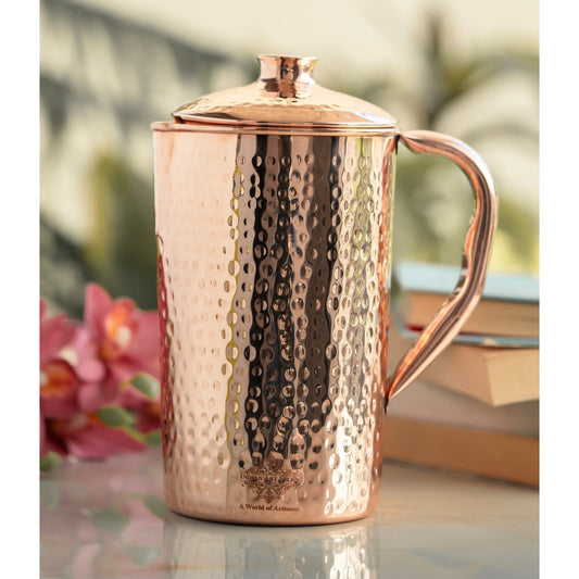 Pure Copper Hammered & Plain Designer Jug With Lid