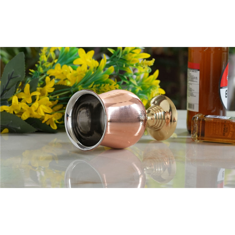 Pure Copper Steel  Goblet Glass with Brass Bottom 300 ML