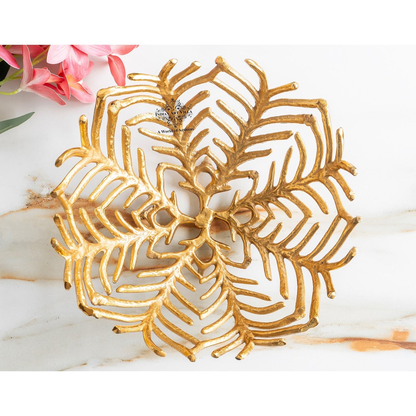 Brass Finish Decorative Cutting Basket – 12.6 Inches, Luxury Home Decor Bowl, Ideal for Fruits, Snacks, Festive Gifting