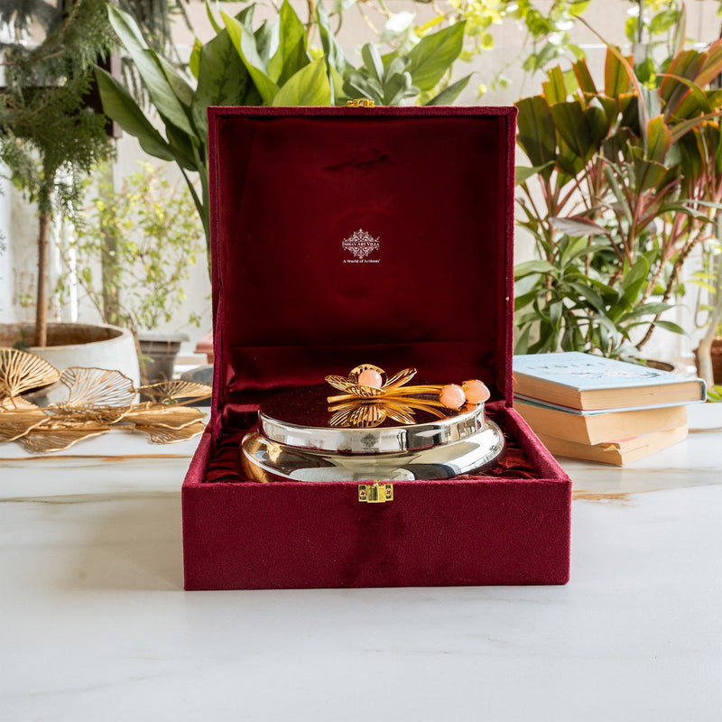 Glass Bowl with Steel Lid & Velvet Gift Box - 1350 ML