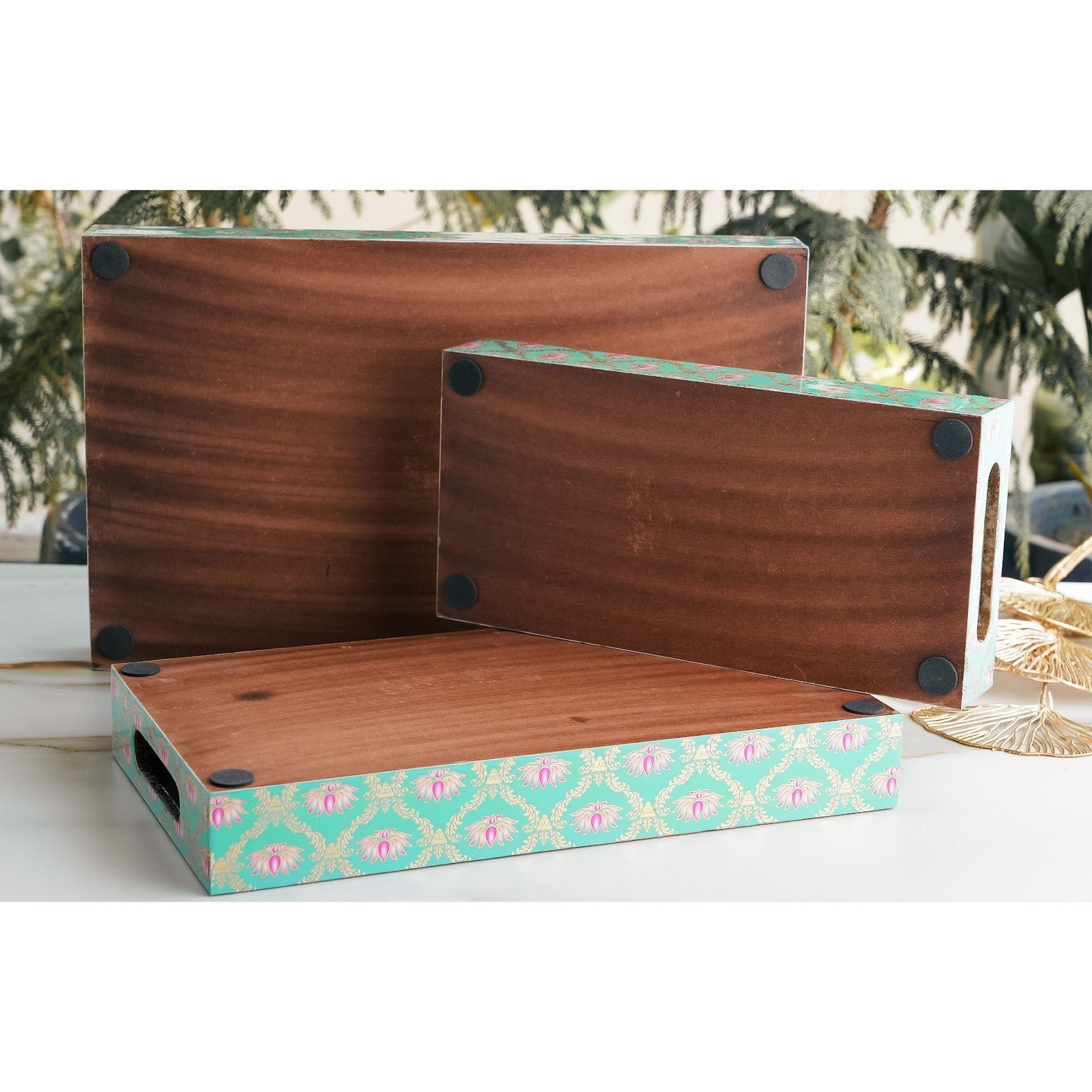 Wooden Tray Set of 3  Handcrafted Multipurpose Decorative Serving Platters