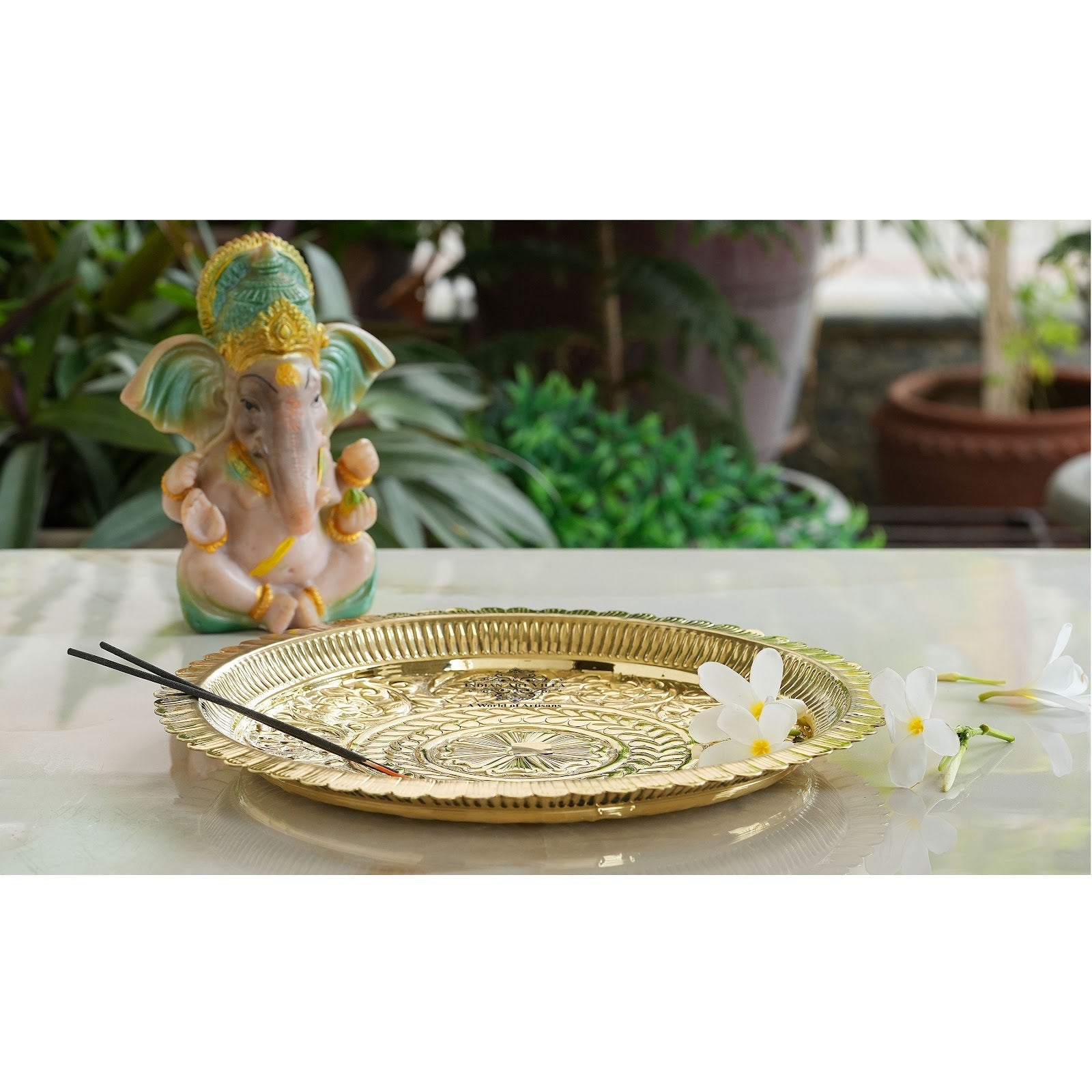 Pure Brass Flower Design Pooja Thali Plate,Poojan Temple Home
