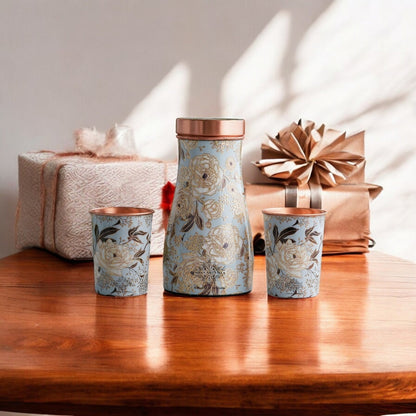 Copper Gold Printed Bedroom Bottle with 2 Glass Set – 900 ML Bottle & 300 ML Glass