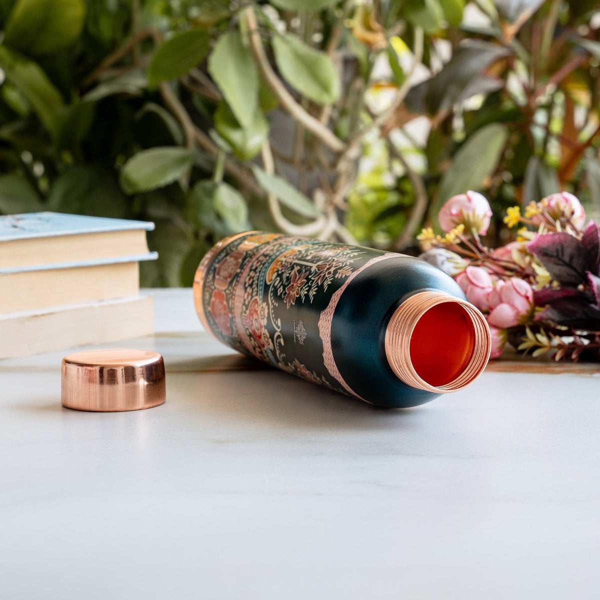 Copper Kalakriti Emerald Bloom Printed Bottle - 1000 ML