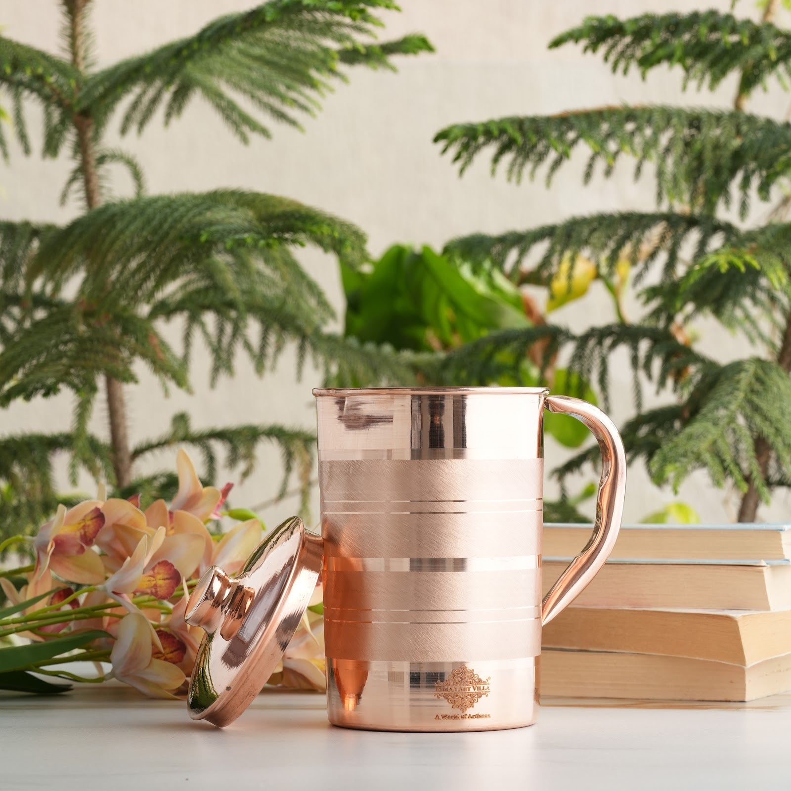 Pure Copper Luxury Design Jug with Lid and Handle – 1700 ML