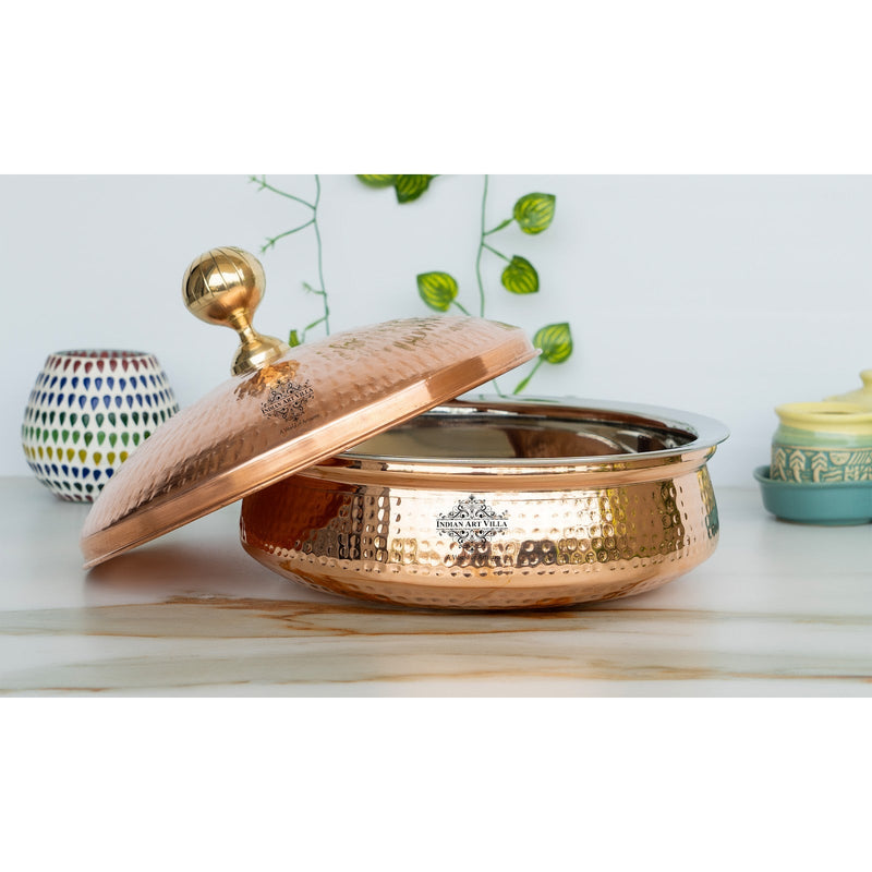 Steel Copper Handi with Copper Lid and Brass Knob, Copper Tableware