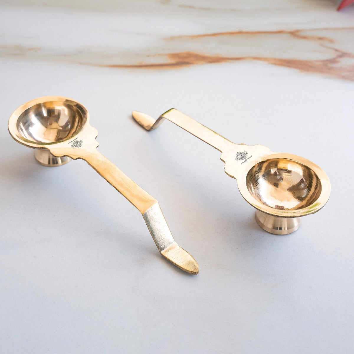 Brass Golchy Aarti Diya Set of 2 with Long Handle