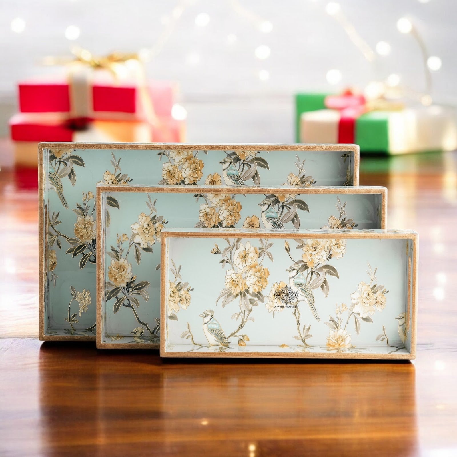 Wooden Tray Set of 3  Handcrafted Multipurpose Decorative Serving Platters